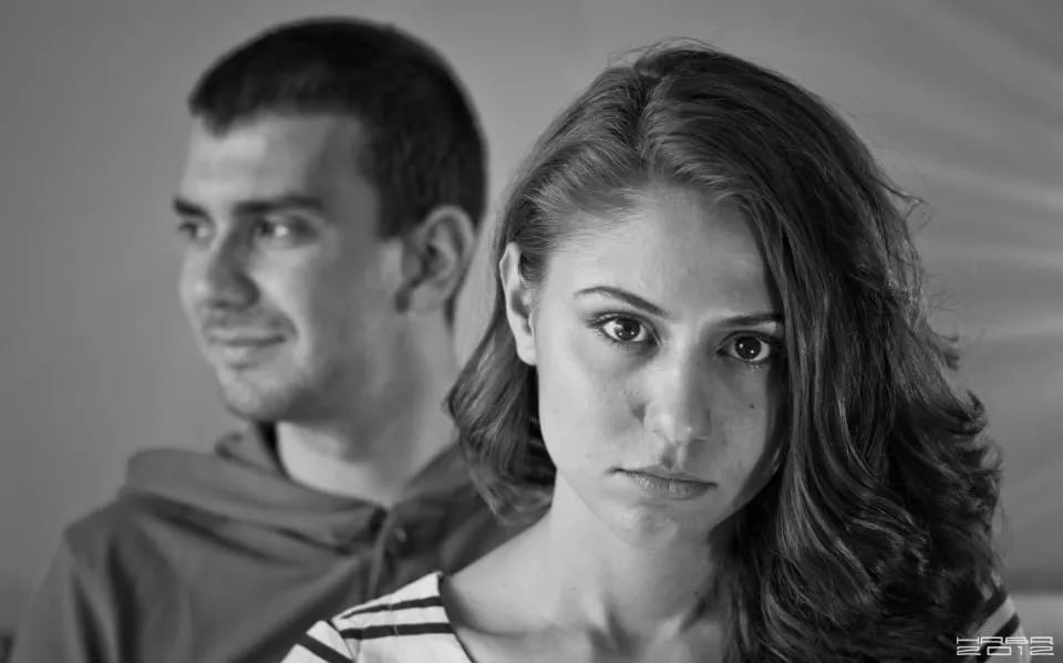 Apo and Nevena, black-and-white portrait